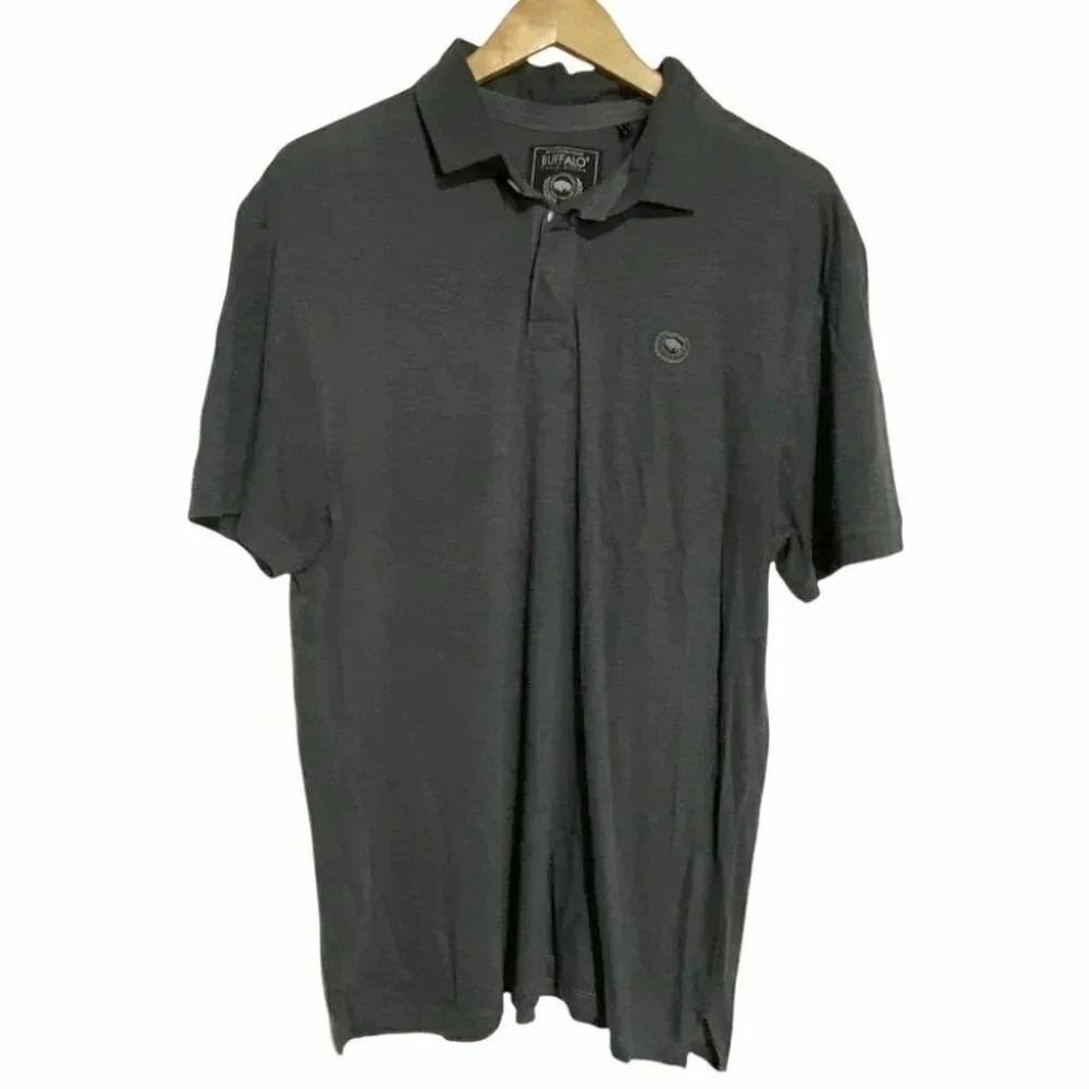 Buffalo David Bitton Polo Shirt XL Charcoal‎ Gray Short Sleeve Cotton Logo Top